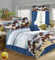 Blue COASTAL BEACH RUN HORSE COMFORTER SET & SHEETS Bed In A Bag
