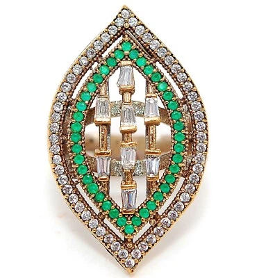 Ottoman Empire Style 4CT Treated Emerald 925 Sterling Silver Ring Sz 7.5 HB2-5