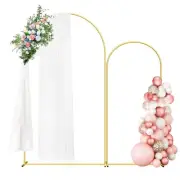 Wedding Arch Backdrop Stand Set of 2 (7.3FT/6FT), Gold Metal Arch Backdrop St...