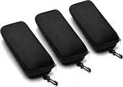 [SteelFever] 3pcs Sunglasses Case, Hard Shell Eyeglasses Glasses Case Portable Travel Holidays Glasses Box with Plastic Hook (Black Zipper)