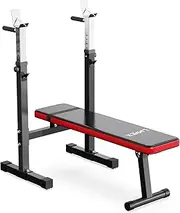 Lmdex Adjustable Weight Bench Press with Squat Rack Folding Multi-Function Dip Station for Full Body Workout Home Gym Strength