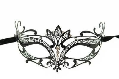 Black Laser Cut Metal FOX Venetian Mask Masquerade Rhinestones for Ladies Girl