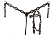 Western Set of Headstall and Breast Collar with Silver Finish Zinc Conchos