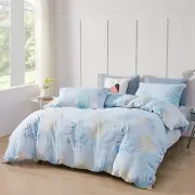 Luxury Tropical Leaf Printed Duvet Cover Set Queen Size Blue 100% Cotton 3 Pi...