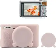 [TYUANDOUER] SX730 SX740 Camera Case & LCD Screen Protector Accessories Kit, Soft Silicone Case for Canon PowerShot SX740 SX730 HS Camera, Body Cover Case for SX740 SX730 with Lens Cap - Jelly Pink