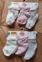 Underworks - Baby Girls 2 x 3 Pack Girls Pink Socks - Size 1-3 - Frills