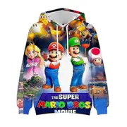 Super Mario Bros Movie 3d Cartoon Print Hoodies Casual Drawstring Hooded Pullover Sweatshirt Tops Kids Birthday Gift -NMAOV F 5-6 Years