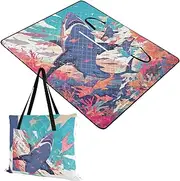 Yoogain Picnic Basket Soft Camping Party Camping Floor Mat for 8 to 10 Adults Picnic Items Corals Shark 60x80in