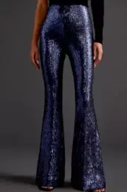 Anthropologie Joni Flare Pants Navy Sequin Y2K Vintage size 12 Disco