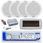 Dual Bluetooth Marine Radio,Cover,Antenna,Amp w/Kit, 4x 6.5'' 400W White Speaker