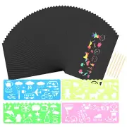 Scratch Art Paper Set Include 50Pcs Scratch Off Paper&Wooden Stylus&Stencil