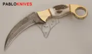 Hand Forged Damascus Karambit Knife Stag Horn Handle with Leather Sheath
