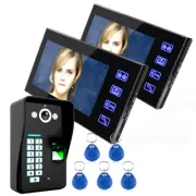 7" Fingerprint Video Door Phone Intercom System Doorbell 1 Camera + 2 Monitors
