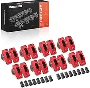 A-Premium 16Pcs Red Aluminum Engine Roller Rocker Arms with Needle Bearings Compatible with Chevy SBC 350, 1.5 Ratio, 3/8" Studs