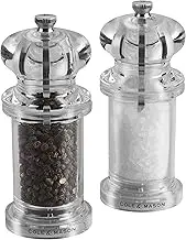 Cole & Mason Acrylic Salt & Pepper Grinder Mill - Gift Set | Clear/Silver | Spring-Loaded Ceramic Mechanism for Salt | Hardened Carbon Steel Mechanism for Pepper | Etched S&P On Top | Partially Filled