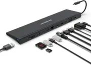 USB-C 12-in-1 Multiport Docking Station Laptop Stand Dual HDMI + VGA