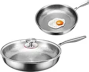 Non Stick Pan, Pancake Pan with Lid, Multi Functional Nonstick Cookware, Titanium Hammered Skillet for Induction Cooktop Camping Cooking