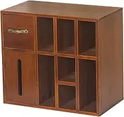 Ｂｅｓｇａ Wood Storage Cabinet Stationery Storage with Tissue Box Mug Organizer for Kitchen Countertop Dresser Teapots Crafts Storage