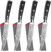 KYOKU Samurai Series - 5" Steak Knives Set of 4 with Sheath & Case - Full Tang - Japanese High Carbon Steel - Pakkawood Handle with Mosaic Pin (Japanese Steak Knife Set)