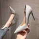 Max Admire銀色名媛高跟鞋女 7/10公分 2022年新款日常可穿伴娘鞋 婚鞋 新娘鞋 涼鞋細跟尖頭中跟仙氣單鞋