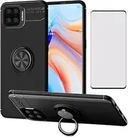 [Asuwish] Phone Case for Oppo A73/ A79/ A75/ A75S/ F5 with Tempered Glass Screen Protector Cover and Cell Accessories Kickstand Stand Magnetic Ring Holder Soft Slim A 73 79 75 G4 2022 Women Men Black