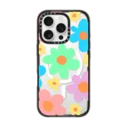 iPhone 16 Pro Impact Case MagSafe Compatible Transparent Floral Pastel Colors 70s Retro Flower Power