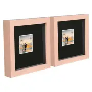 2x Light Wood 6" x 6" 3D Box Photo Frames Black 2" x 2" Mount Shadow Picture