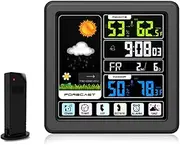 LED Wireless Weather Station with Outdoor Sensor Touchscreen Table Mount Clock Nursery Thermometer Humidity Meter Home Accurate, Black