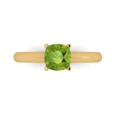 1.0Ct Cushion Cut Natural Peridot Solid 14K/18K Gold Solitaire Engagement Ring
