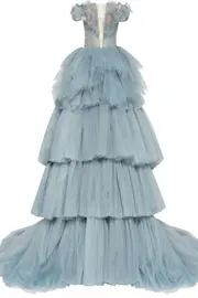 [MILLA] PETAL BODICE TIERED BALL GOWN FR 40 BLUE