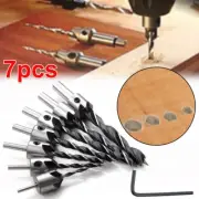 7 Pcs 3 4 5 6 7 8 10mm Countersink Drill Bit Kit Wood 5 Flute Carpentry Tool