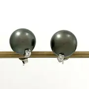 Charming Tahitian Pearls 12mm Diamonds Stud Earrings 14k White Gold TPJ