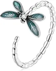 [BISAER] 925 Sterling Silver Ring Adjustable Cute Unique Cat Snake Butterfly Dragonfly Fashionable Ring For Women Jewelry, Sterling Silver Platinum Plated, Cubic Zirconia