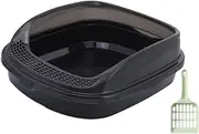 Ronyme High Side Cat Litter Tray, Semi Enclosed Sandbox for Medium Sized Pets, Black Medium