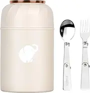 Thermo for Hot Food - Insulated Food Container with Foldable Fork& Spoon,Portable Wide Mouth Soup Thermo with Handle for Outdoors Indoors Office Picnic (White, 500ML)