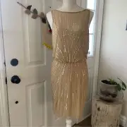 Aidan Mattox Sequins Cocktail Illusion Tulle Women's Mini Dress Nude (Size 8)