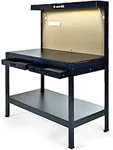 Baumr-AG Workbench Pegboard Workshop Bench Steel for Garage Workshop, LED Worklight, Pegboard and Drawers