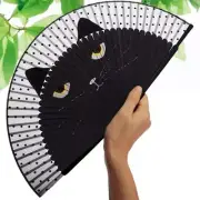 Black Cat Folding Fan – Hand Fans for Women Foldable Bamboo Handheld Silk Held