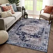 Calore Vintage Area Rug Living Room Rug, Non-Slip Soft Short Pile Carpet for Easy Clean, Chic Traditional Rug for Living Room Bedroom Dining Room (Retro-Navy Blue, 120 x 160 cm)