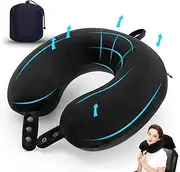 [TALLGO] Travel Neck Pillow, Best Memory Foam Airplane Pillow for Head Support Soft Adjustable Pillow for Plane, Car & Home Recliner Use (Black)