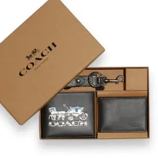 【COACH】專櫃禮盒版 男生 短夾 經典馬車LOGO 1+1可拆式卡片夾 男款 皮夾(Coach C7018 男生短夾 男生皮夾)