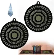 2-Pack Thermochromic Silicone Induction Cooktop Protector Mats,9.5-inch Round Non-Slip Silicone Stove Mats,Heat-Resistant Silicone Cooking Mat
