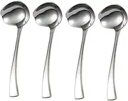 KOCKSHION 4pc Set of Asian Soup Spoons Stainless Steel Long Handle Serving Spoons for Ramen Soup Mirror Polished Dinner for Kitchen