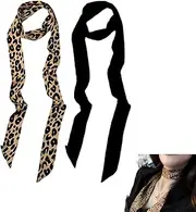 [YALLNASL] Leopard Neck Scarf for Women Silk Neck Sacrves Lightweight Leopard Scarf Long Thin for Hair Scarf Leopard Print Neckerchief for Women Girls Black Leopard Print Scarf Belt for Jeans Dress Scarf 2 Pcs