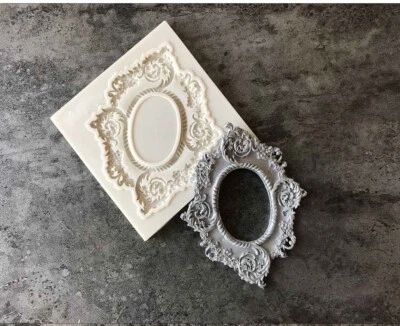 Silicone Vintage Mirror Frame Chocolate Fondant DIY Craft Clay Resin Mould A