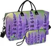 [ZRYSMY] Purple Lavender Closeup Duffel Bag for Traveling, Travel Bag Gym Bag, with Multiple Interior Pockets Shoulder Weekender Bag for Women Men with Toiletry Bag 20.5L x 1.9W x 13.8H, Multi-Colored