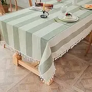 Tassel Table Cloth Cotton Linen Fabric Tablecloths Wrinkle Free Washable Table Cover for Home, Kitchen Dinning, Party, Holiday, Buffet, Rectangle, 140 * 220cm(55" x 86")