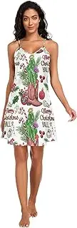 [RPLIFE] Christmas Cowboy Boots Cactus Womens Slip, Adjustable Spaghetti Strap V Neck Satin Nightgowns for Women