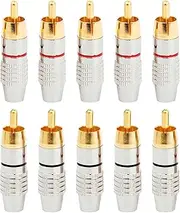 tunghey 10Pack RCA Plug Connectors Coaxial Cable Audio Adapter Gold Plug Male No Solder Connector Solderless Video Cable kit TV CCTV