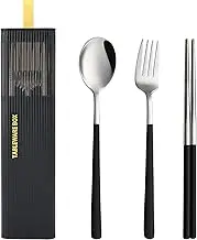 DEVICO Travel Utensils with Case, Stainless Steel Reusable Camping Silverware Set for Lunch Box, Portable Cutlery Kit Includes Fork, Spoon, Chopsticks (Black)